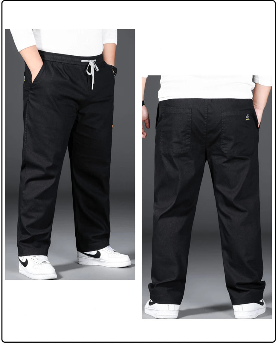 Plus Size 12XL Pants Men Casual Trousers Elastic Waist Straight Pants Male Fashion Grey Black Pants Big Size 10XL 12XL
