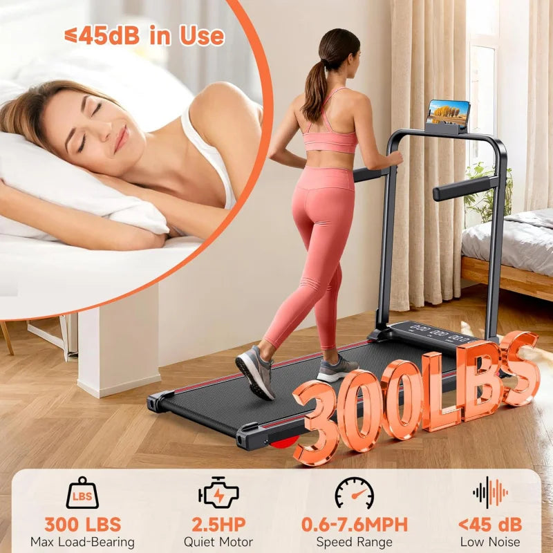 Incline Walking Pad Treadmill for Home Small,2.5 HP Quiet Under Desk Treadmill with 300lbs Capacity,