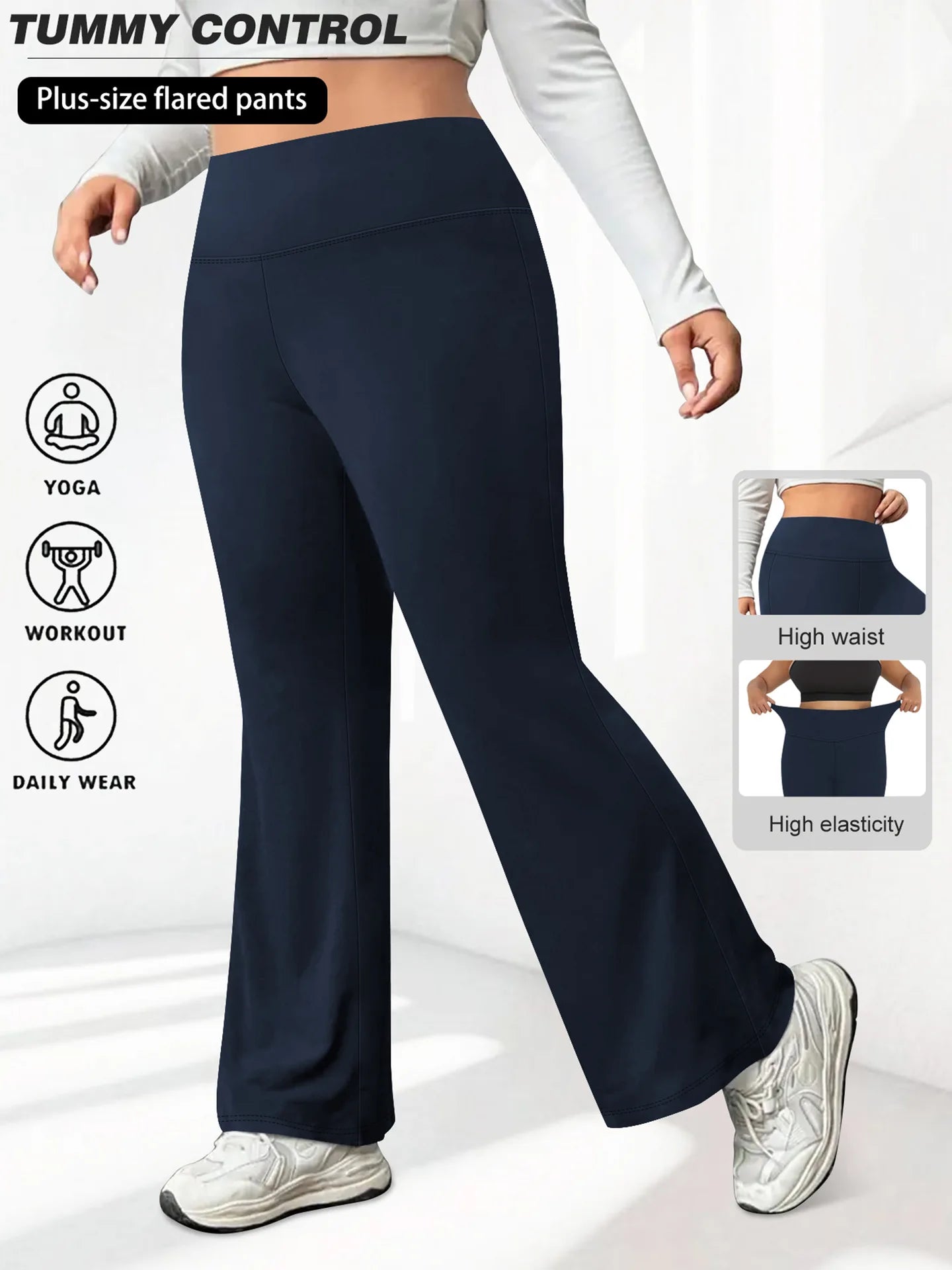 Plus Size Flared Yoga Pants High Waist Tummy Control Wide Leg Elastic Spring Autumn Slim Fitness Leggings