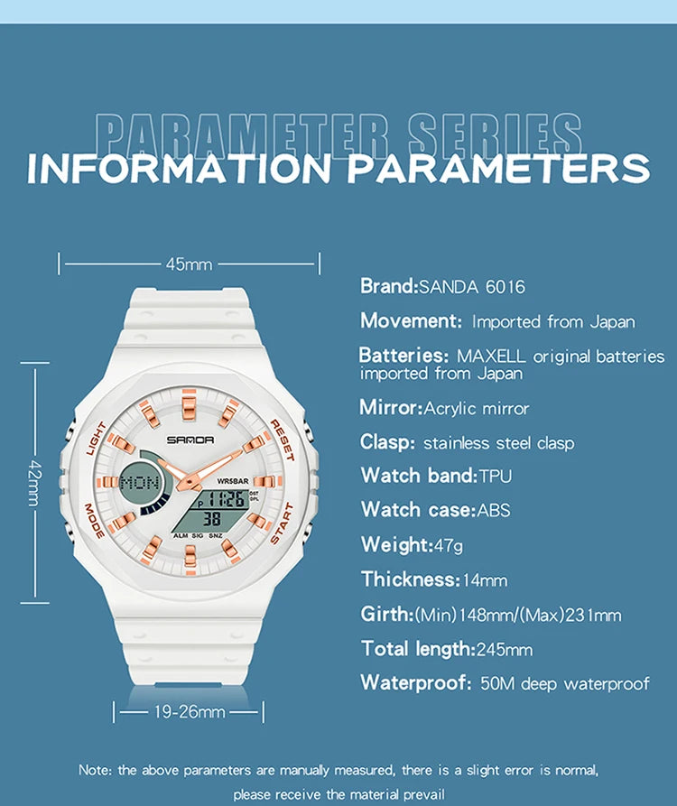 SANDA Top Luxury Men's Quartz Watches Waterproof Men Military Sport Watch Relogio Masculino Dual Display LED Digital Wristwatch