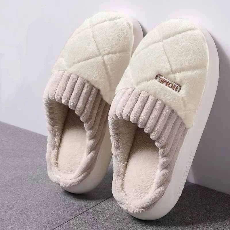 Home Couple Slippers Autumn Winter Warm Anti-slip Indoor Plush Soft Shoes Comfortable Cotton Thicken Sleeping Slippers Woman Men