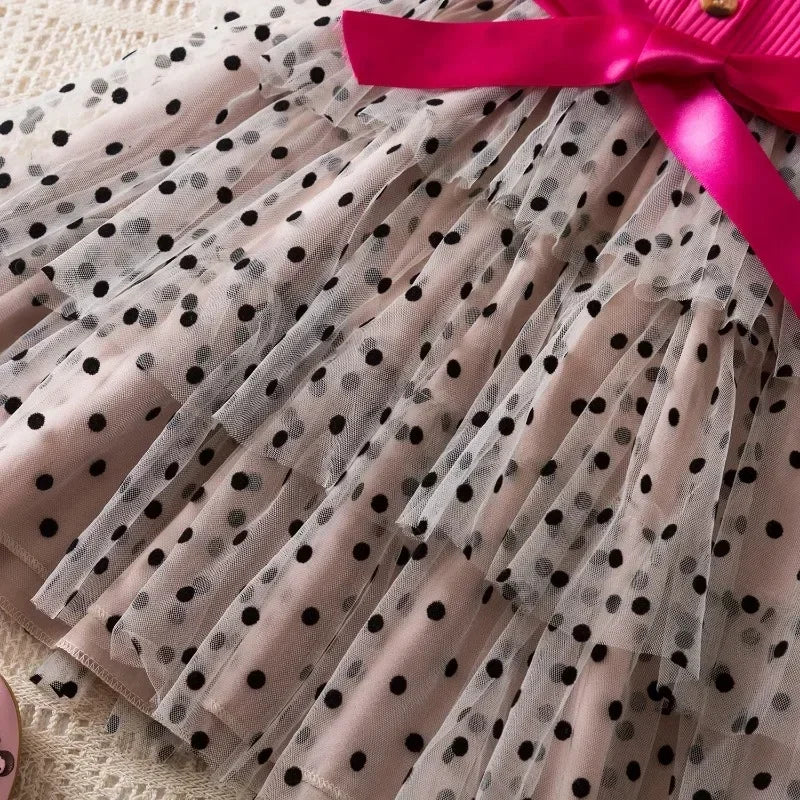 2025 New Kids Dresses for Girls Long Sleeve Fall Dress Polka Dot Birthday Party Costume Autumn Winter Dress Children Clothing