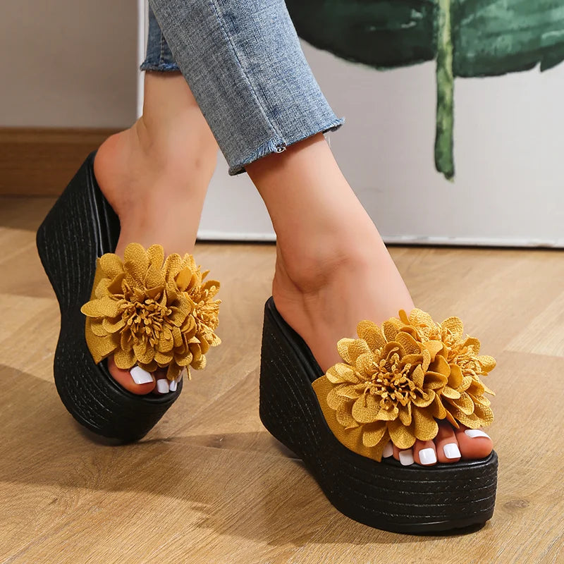 2025 Wedges Sandals Women Slippers Summer Beach Platform Shoes Flower Slippers Women High Heel Slippers Women Fashion