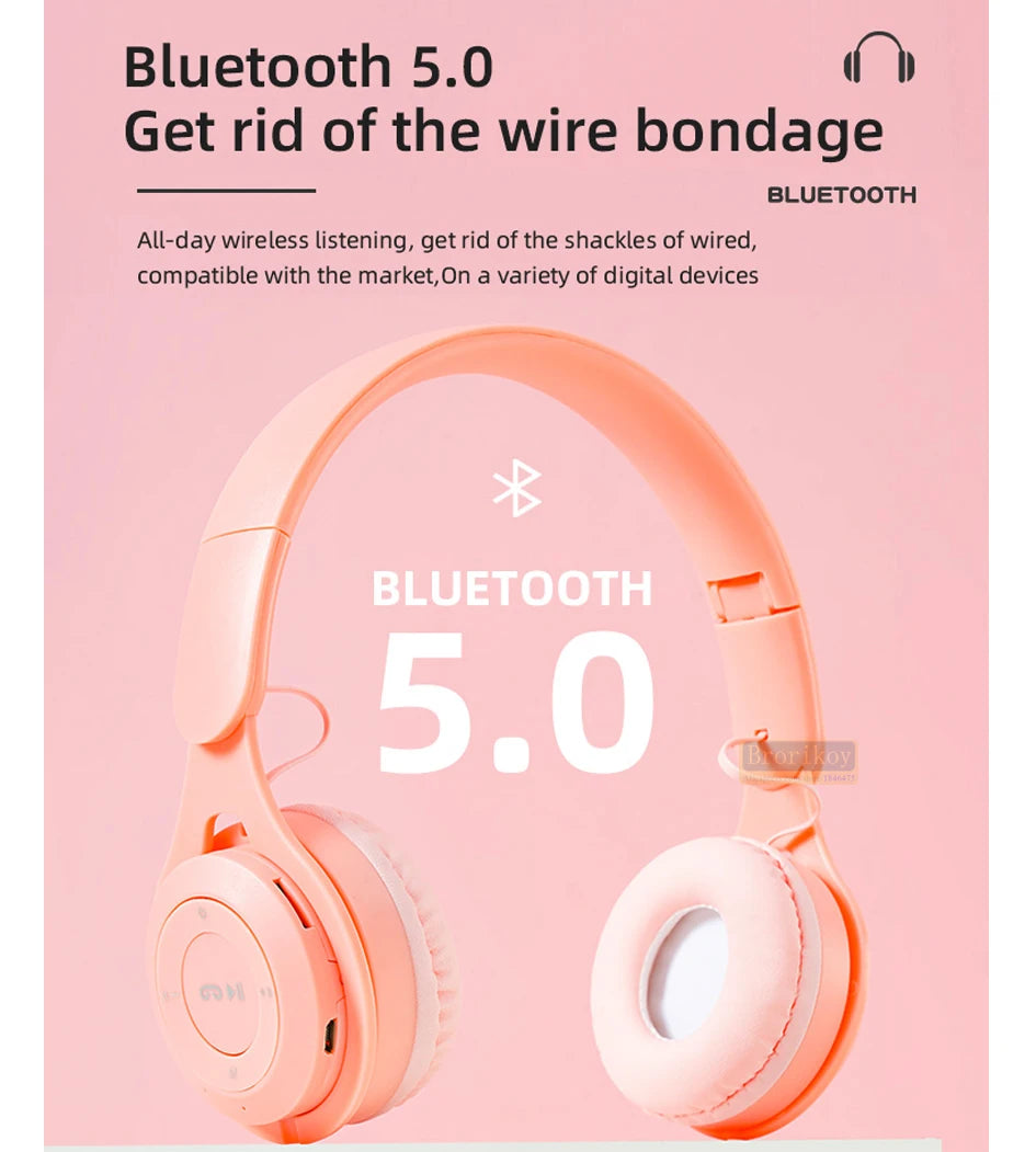 Headphones Kids Wireless Bluetooth Earphones Stereo Foldable Helmets Gaming Headsets Over-ear Headphones for Android ios Music