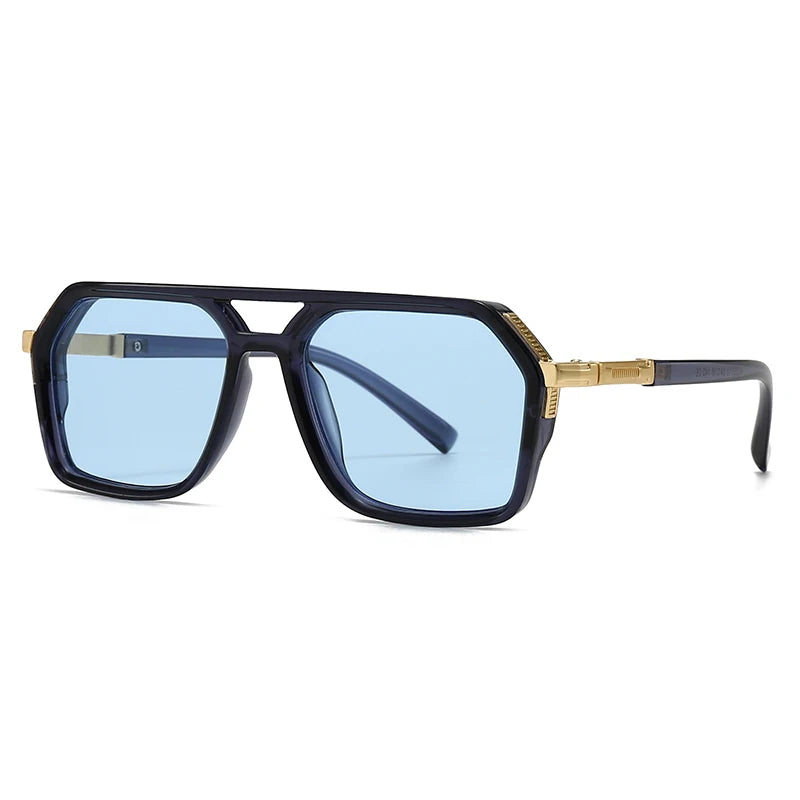 New European and American Style Men's Aviator Glasses, Retro Double Bridge Square Frame Sunglasses, Cross-Border Ready Stock 62013