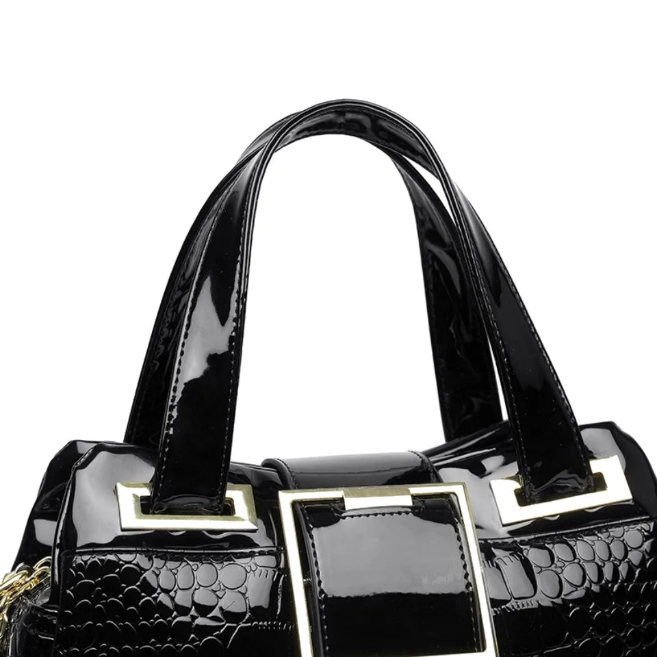 Fashion Elegant Madam Handbag Crocodile Pattern with Lattice Luxury Women Shoulder Tote Bag Two Layers Ladies Bag Big Belt Sac