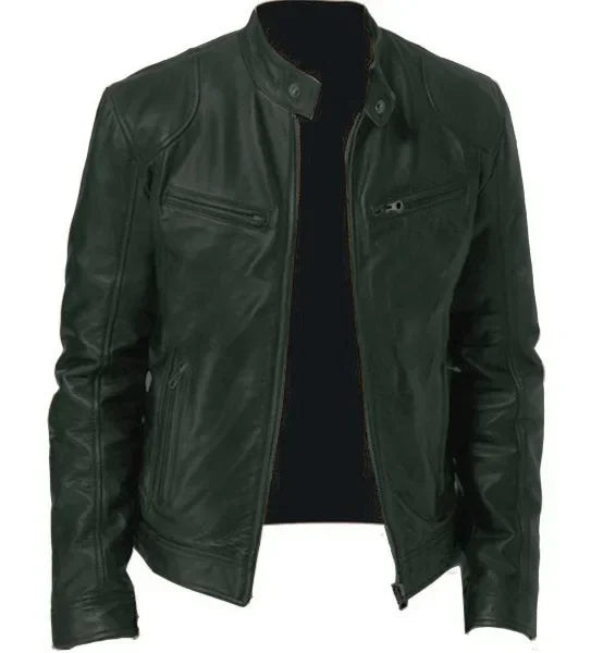 2024 Fashion Mens Leather Jacket Slim Fit Stand Collar PU Jacket Male Anti-wind Motorcycle Lapel Diagonal Zipper Jackets Spring