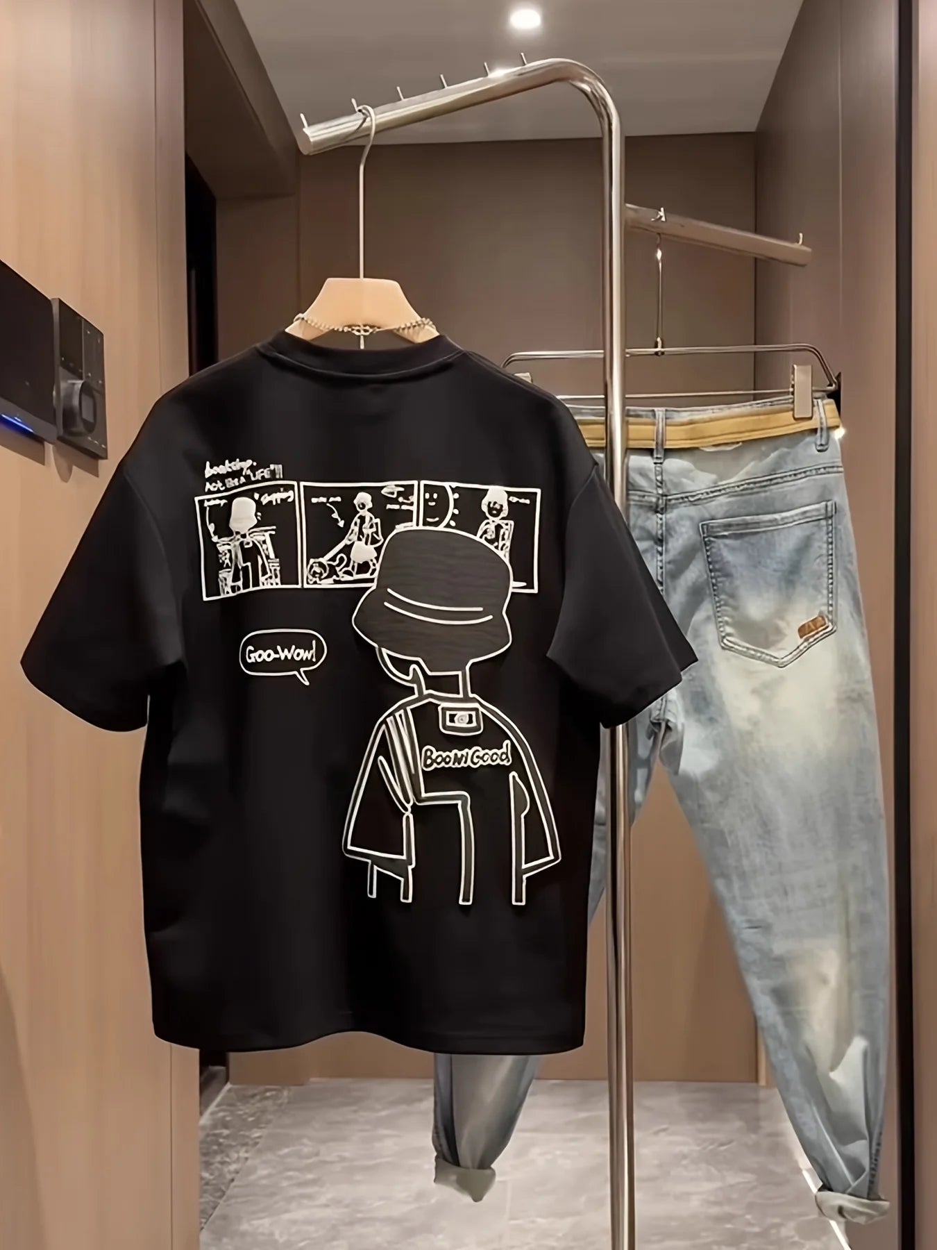 Men'S 100% Cotton Casual Short-Sleeve T-Shirt with a Round Neck, Trendy Design, Versatile for Summer, Featuring Print Patterns.