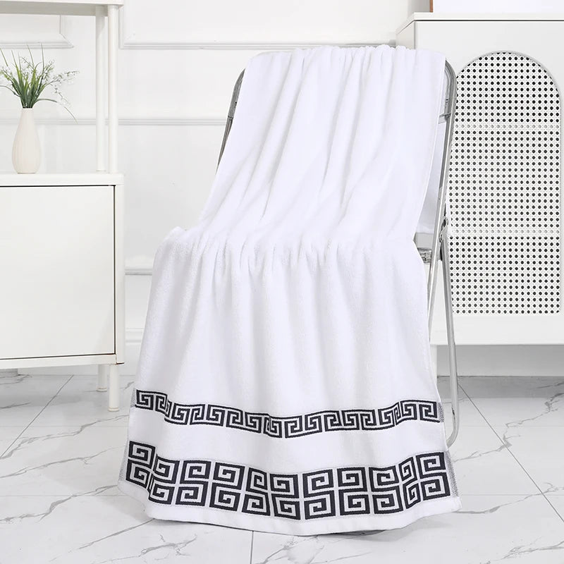 3pcs Set Cotton Towel 2pcs Hand Towel 34x74cm and 1pcs Big Bath Towel 70x140cm Blue White Brown Geometric Embroidered Gift Towel