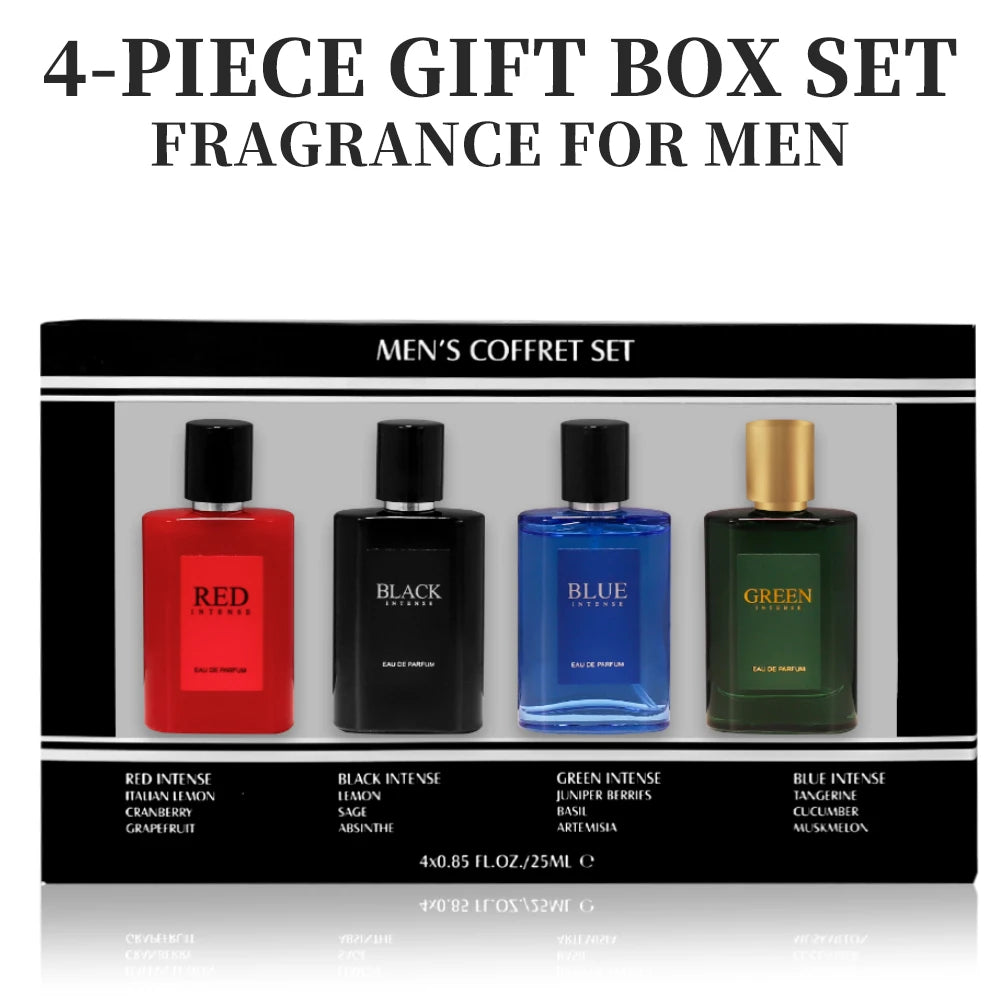Men's Eau De Toilette Spray Gift Box 4-Piece Set 0.85 Fl Oz/bottle EDT Gifts for Men Long Lasting Fragranc Men's Travel Coffret