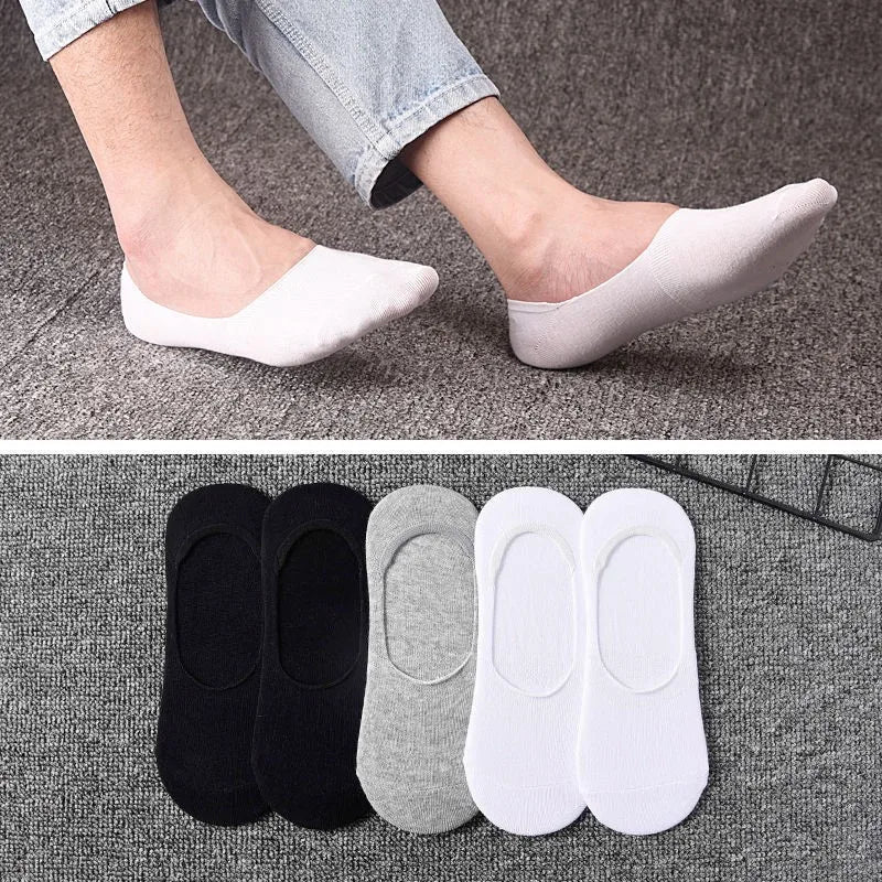 5 Pairs Plus Size 47,48 Mens Boat Socks Large Summer Non-slip Silicone Invisible No Show Sock Slippers Cotton Black Sporty Meias