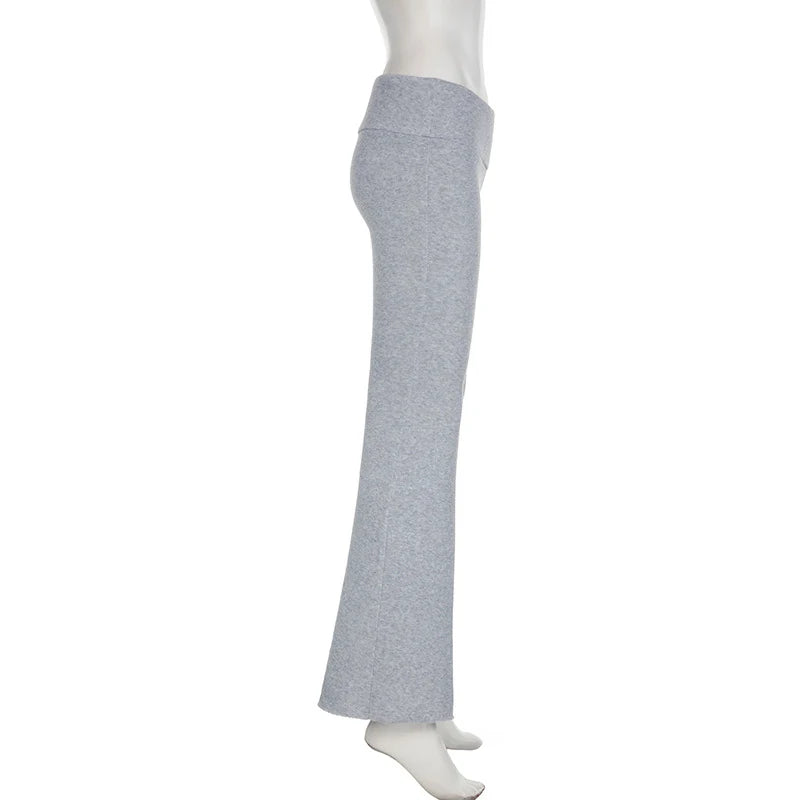 Casual Sexy Basic Solid Flare Pants Y2K Slim Low-Waisted Boot Cut Pants Women 2024 Autumn Spring Fashion Streetwear Lady