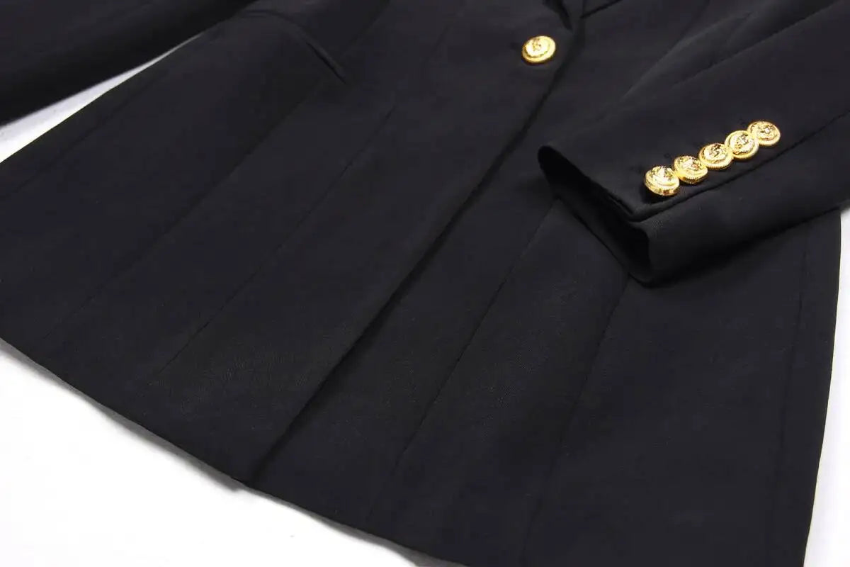 LGRQ 2026 Spring Fashion Women Clothes Notched Collar Full Sleeves Metal Single Button Slim High Waist Blazer Office Lady
