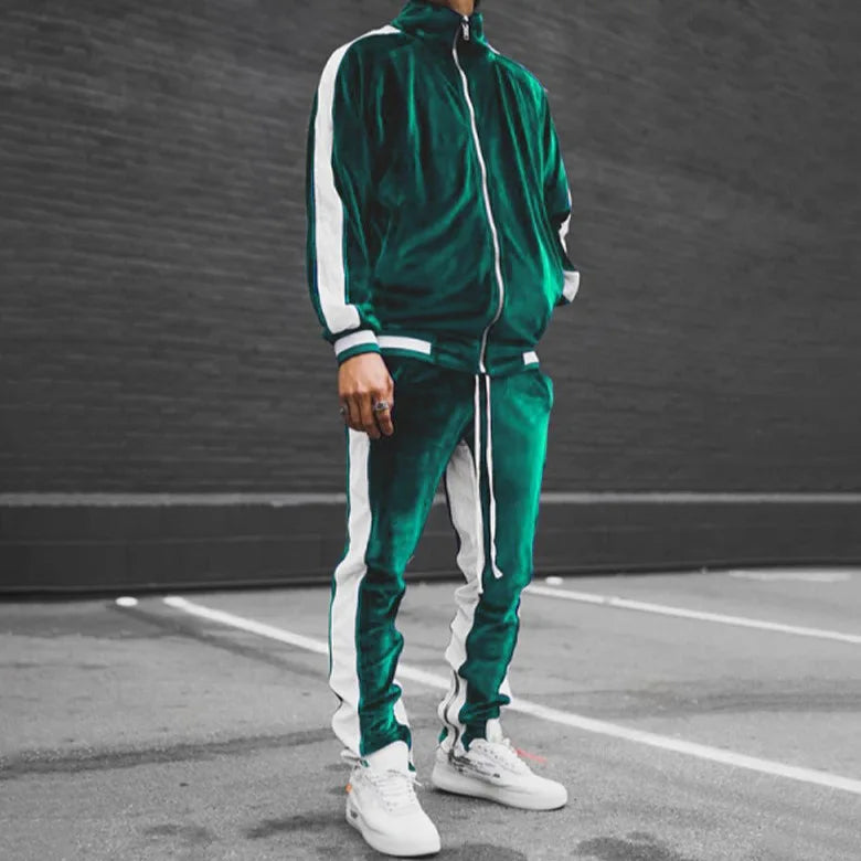 Men's Fall Winter Casual Wear 4-Season Sportswear Gold Velvet Suit Jacket Long Pants Fashion Thermal Outdoor Streetwear Clothing