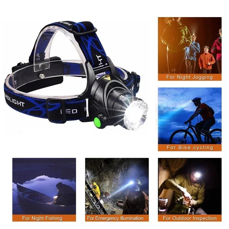 Ultra Bright White Laser LED Headlight Wave Sensing Zoom Flashlight Rechargeable Outdoor Night Fishing Head Mounted Headlight