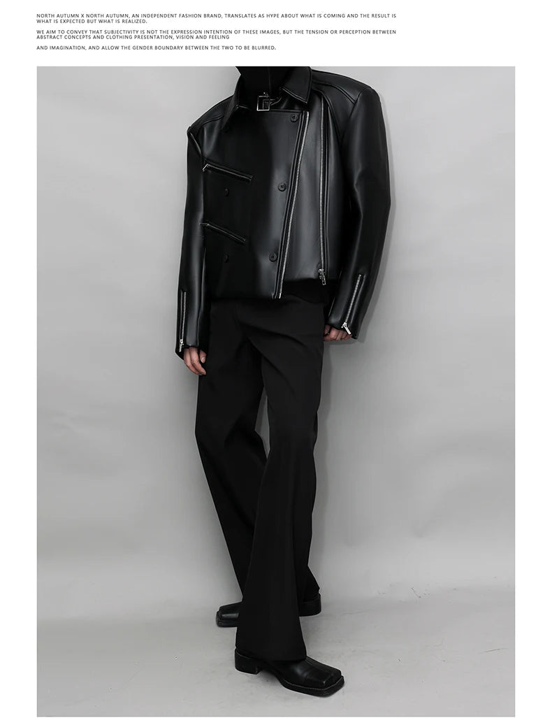 Mauroicardi Spring Autumn Oversized Cool Pu Leather Jacket Men Long Sleeve Stand Collar High Quality Luxury Designer Clothes