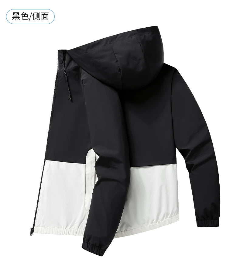 Casual Sports Jacket Men's 2025 Spring New Minimalist Splicing style Retro Windbreaker Male Trendy Loose Oversized Hooded Coat