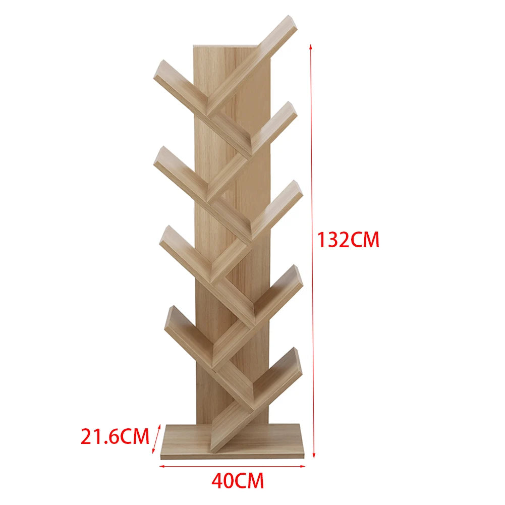 【Breeins】Rustic Standing Tree Bookshelf Wood Display Rack For Home Office Decoration Storage Organizer Shelf Bookcase