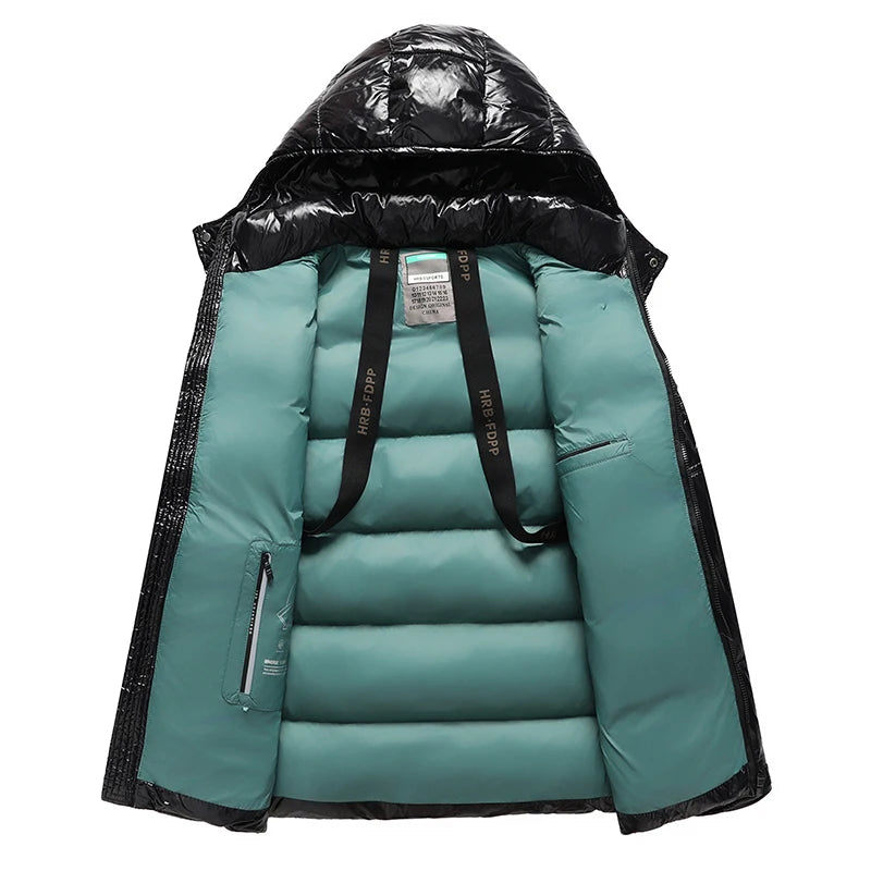 2025 New Winter Bright Parkas Men Thicken Casual Coat Slim Fit Outwear Waterproof Warm Hodded Outwear Hooded Coat