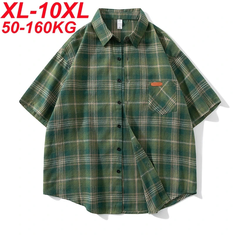 Plus Size 10xl 9xl Shirt Men Spring Summer Oversized Vintage Plaid Shirt 5xl 6xl 7xl 8xl Large Size Leisure Blouse Male