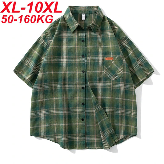 Plus Size 10xl 9xl Shirt Men Spring Summer Oversized Vintage Plaid Shirt 5xl 6xl 7xl 8xl Large Size Leisure Blouse Male