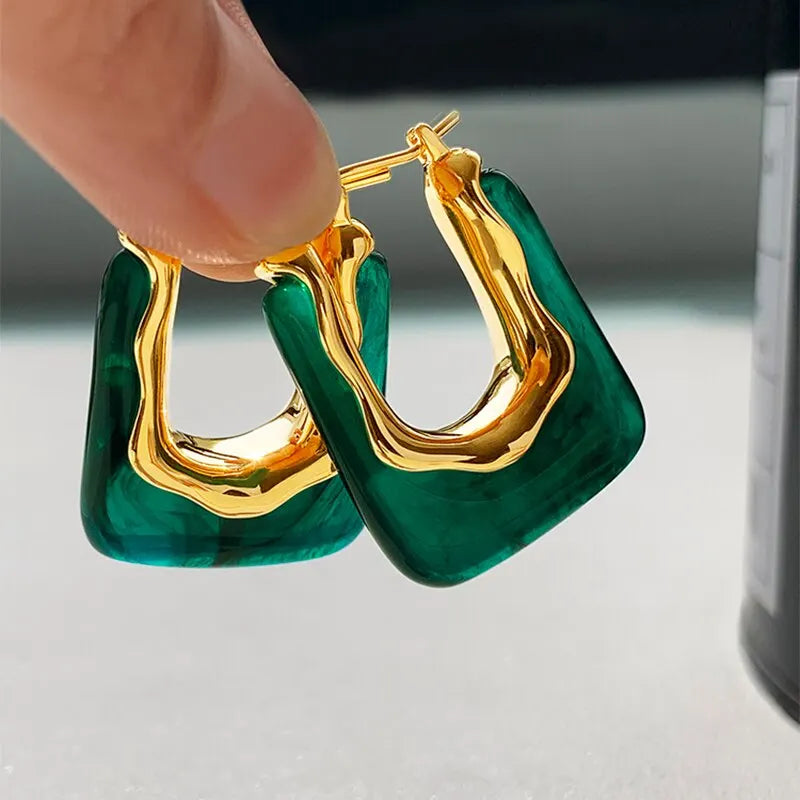 Green Pink Transparent Resin Earrings For Women Girls Geometric Irregular Stud Earrings 2023 New Trendy Ear Jewelry for Party B