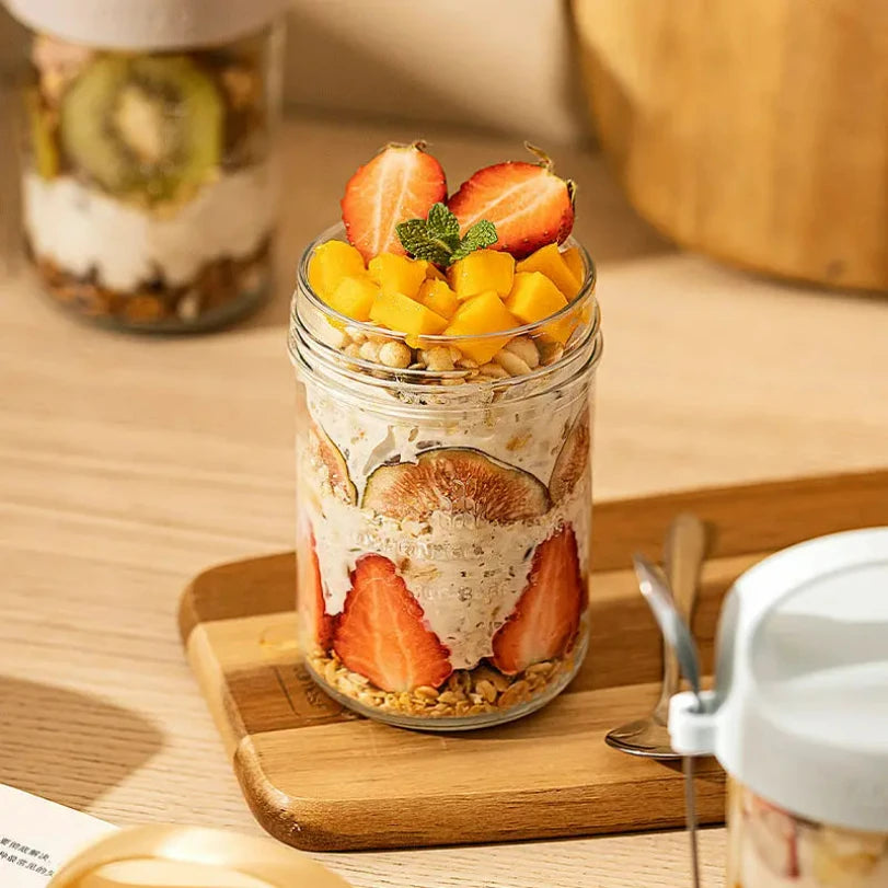 Overnight Oatmeal Cup Portable Breakfast Yogurt Storage with Covered Spoon Takeaway Sealed Salad Milk Milkshake Oatmeal Bottle