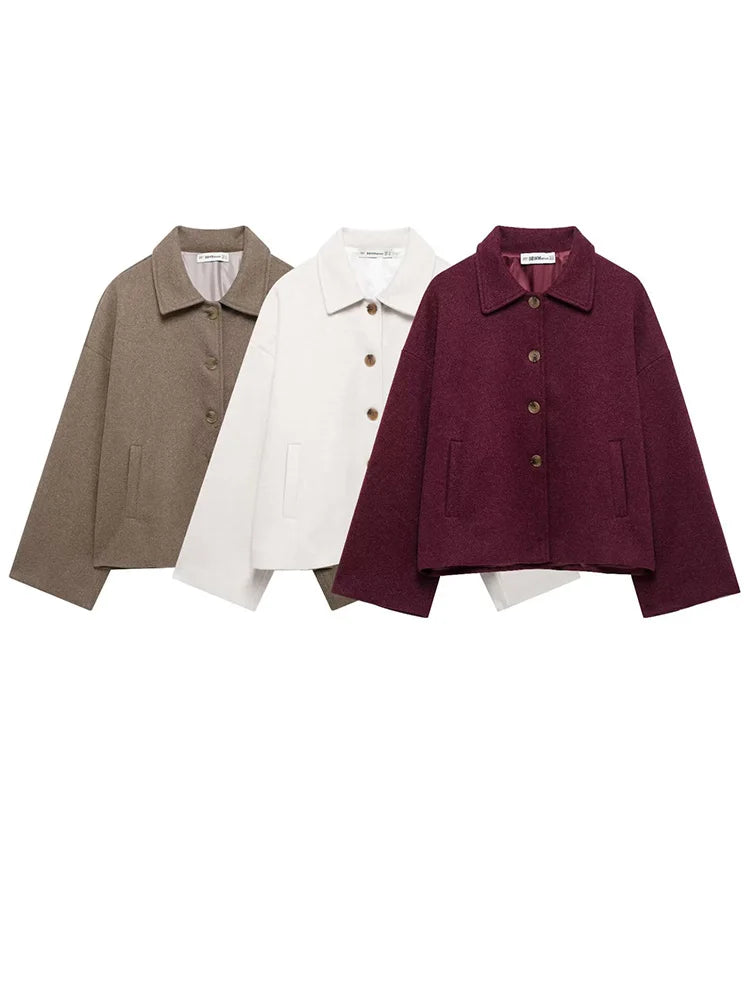 HH Women Fashion Single-Breasted Lapel Pocket Decorate Casual Slim Jacket Female Autumn High Street Long Sleeves Short Coat