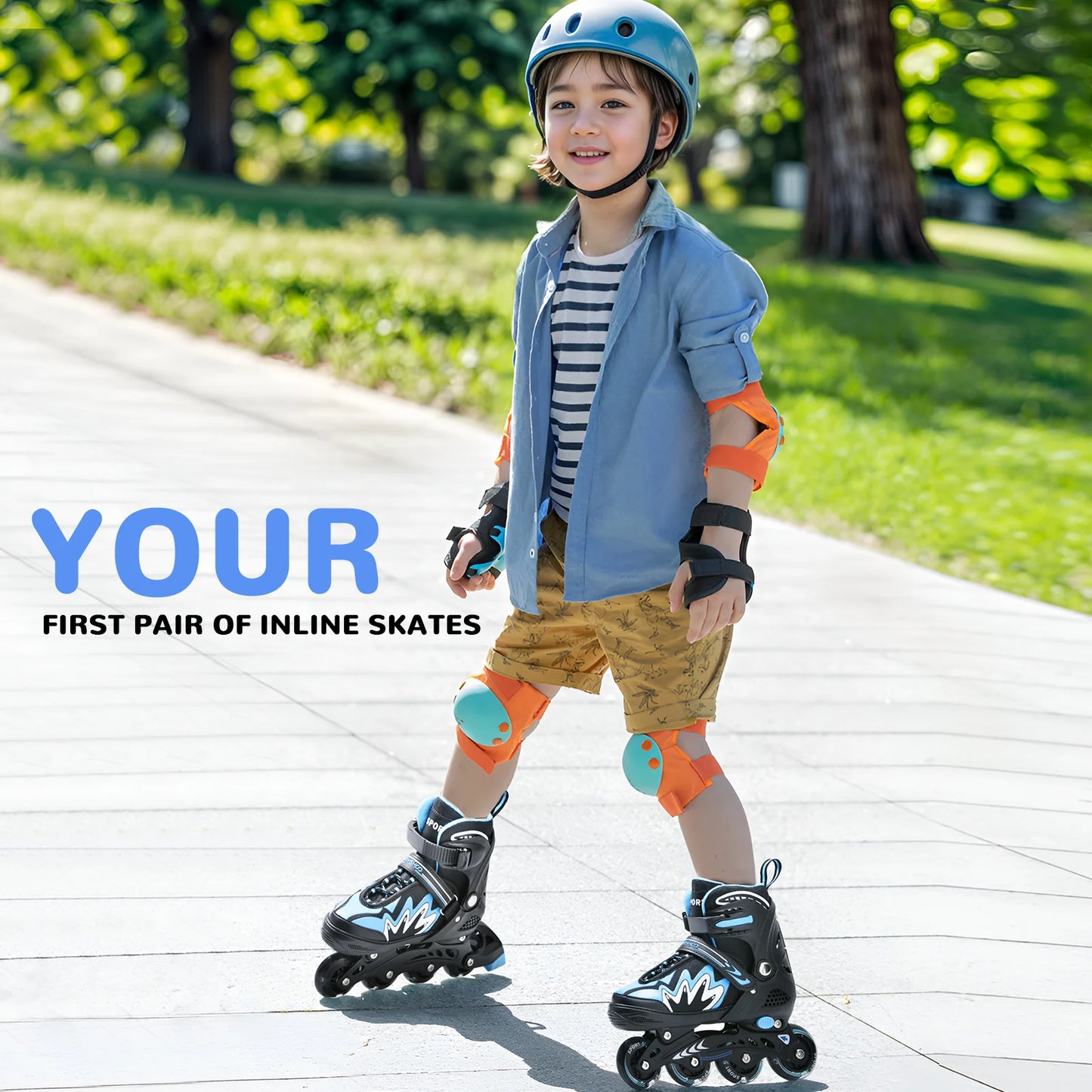 Tomshoo Roller Blades Kids Adjustable Roller Skates w Light-Up Wheels Secure Triple Girls Boys Toddler Smooth Quiet Rollerblades