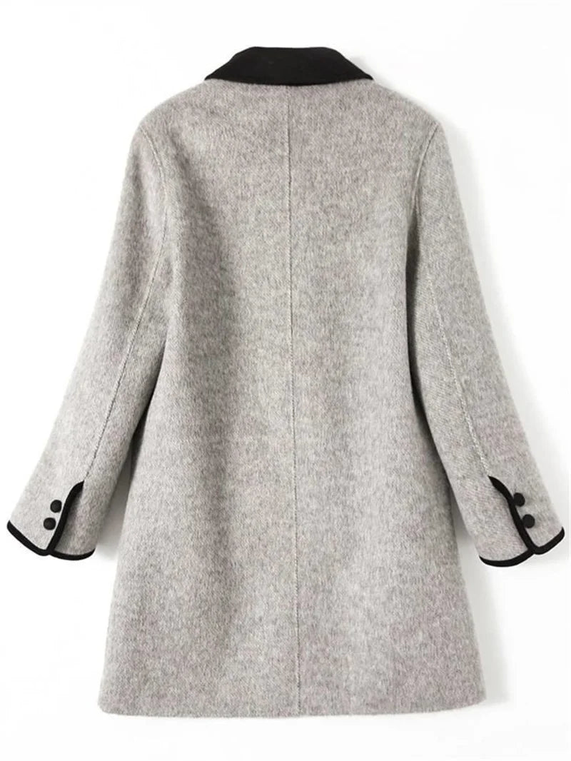 New High Quality Woolen Coat Female Autumn Winter Fashion Korean Slim Casual Versatile Style Contrast Color Wool Overcoat Women