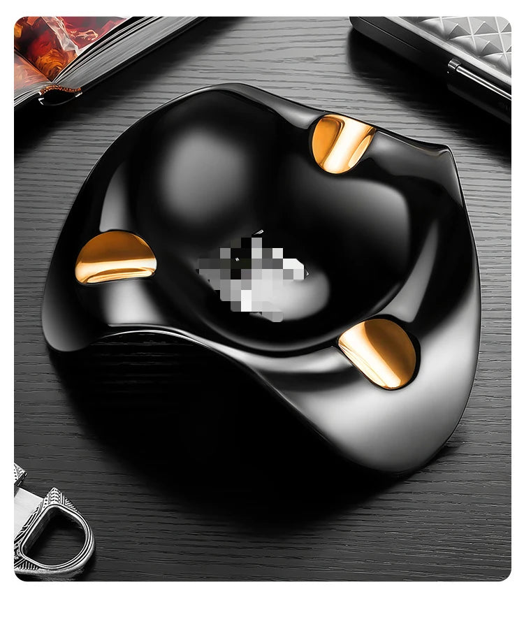 Triangular Ceramic Cigar Ashtray, Wave Design Multi-Caliber Smoke Groove