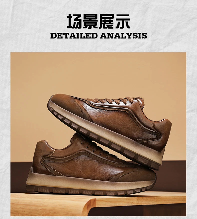 Classic Leather Casual Sneakers Men Comfortable Men's Spring Autumn Sneakers Platform Shoes Lace Up Brown Black Footwear 2025