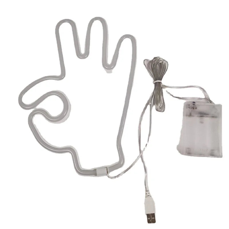 Peace Hand LED Neon Sign Win Victory Gesture Finger Night Lamp OK Neon Lights Bedroom Living Room Wall Home Office Decor