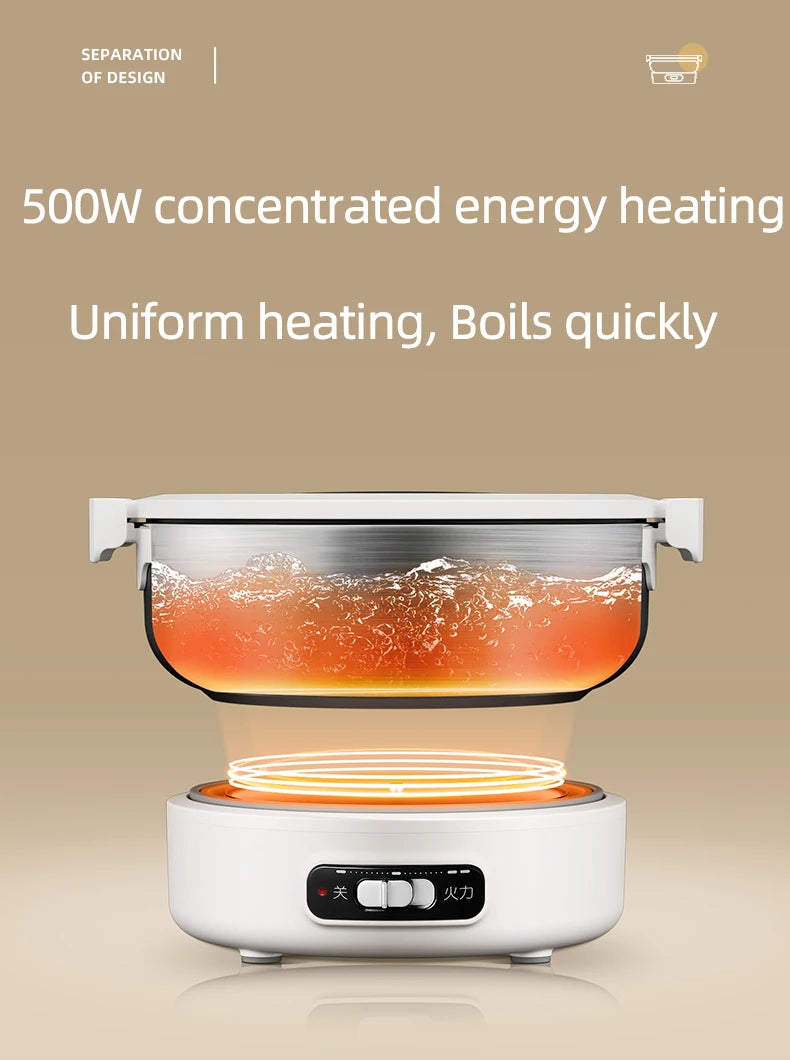 1.2L Folded Electric Cooking Pot Portable Multicooker Travel Rice Cooker Split Hot Pot 304 Stainless Steel Electric Skillt 500W