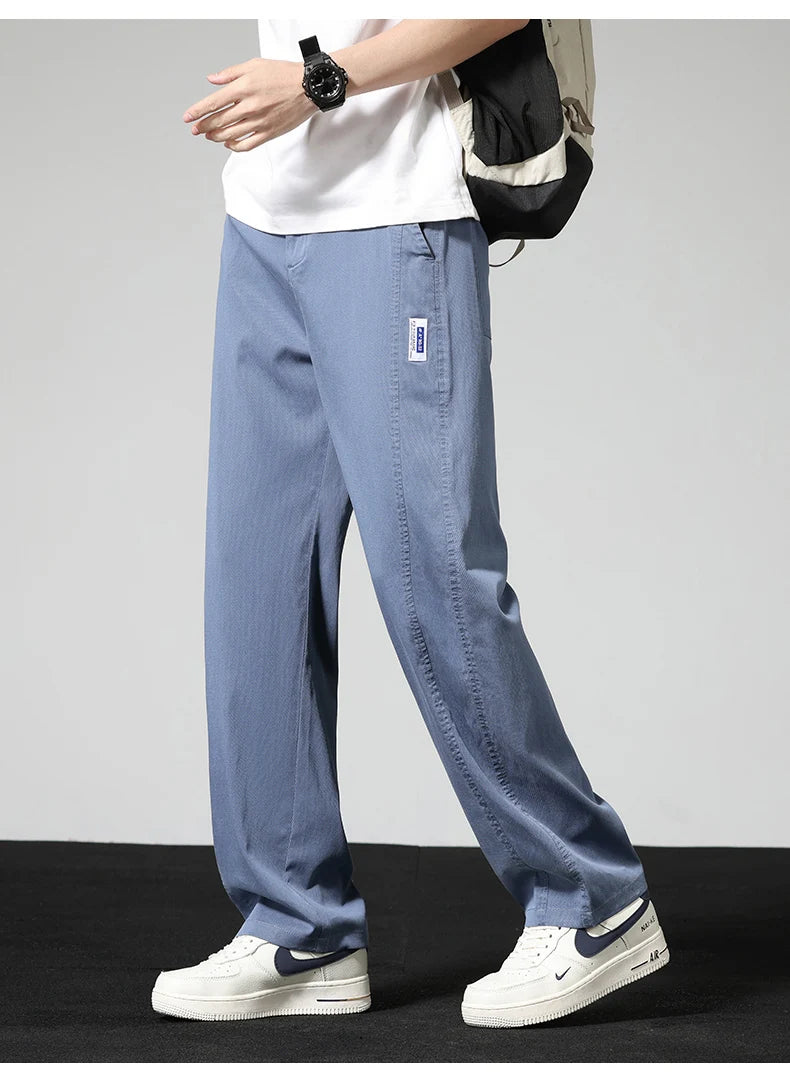 Summer Thin Casual Pants Men's Straight Wide Pants Brand Clothing Lyocell Stretch Loose Trousers Korean Trendy Man Clothing