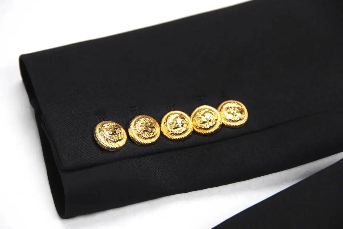 LGRQ 2026 Spring Fashion Women Clothes Notched Collar Full Sleeves Metal Single Button Slim High Waist Blazer Office Lady