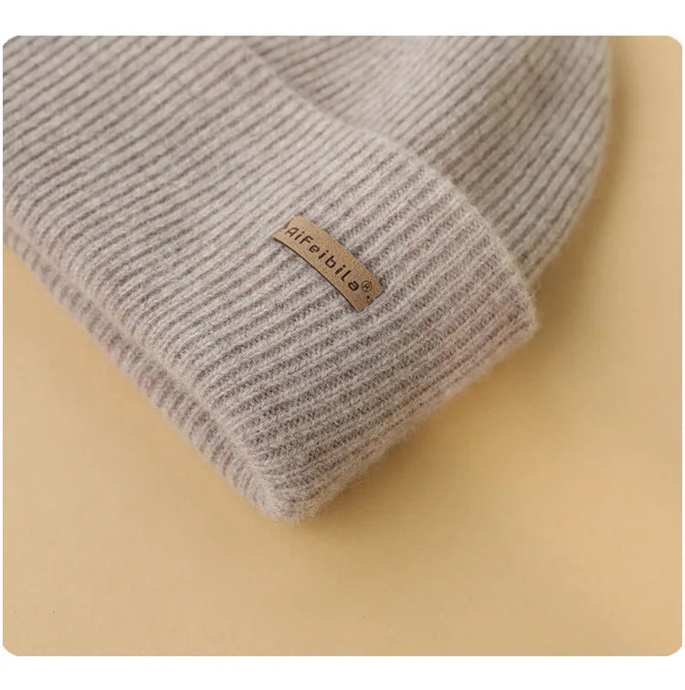 100% Merino Wool Double-Sided Beanie for Men Women Thick Soft Warm Winter Skull Caps Solid Color Knitted Beanies Hat
