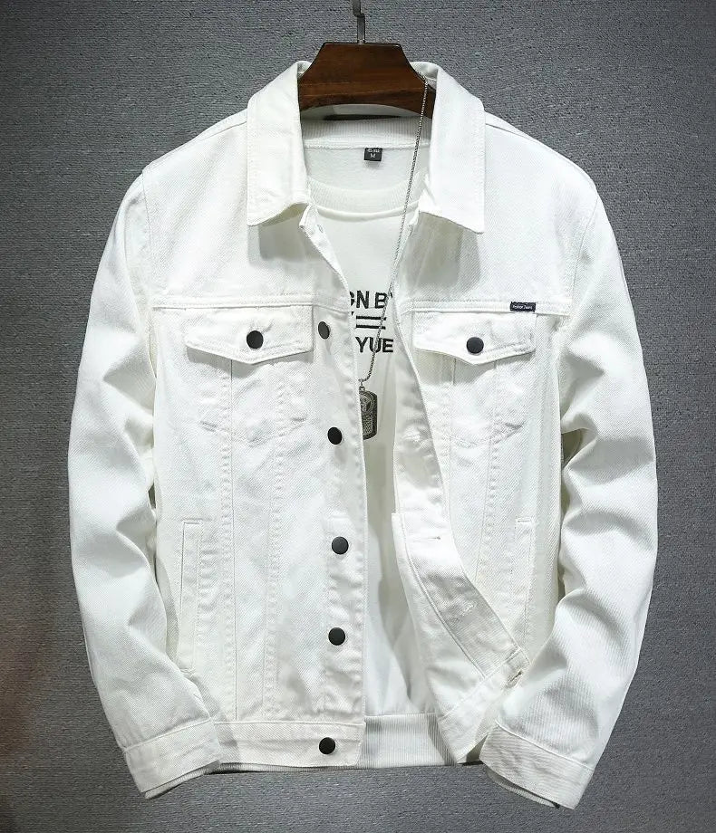 2024 Spring Men Solid Lapel Denim Jackets Fashion Motorcycle Jeans Jackets Hommes Slim Fit Cotton Casual Black White Coats