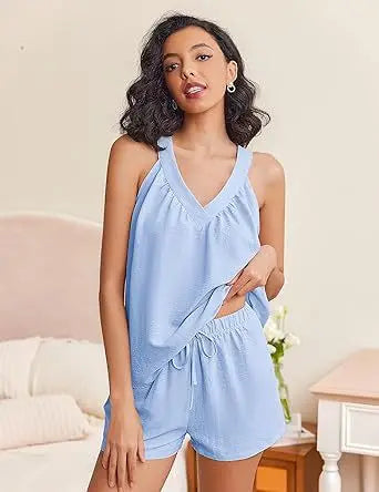 New Summer Women's 2-piece Set Pink V-neck Vest Elastic Pocket White Stylish Black Shorts Set