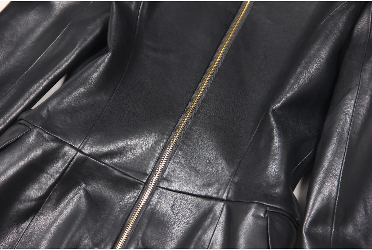 2024 Spring And Autumn New High-end Fashion, Simple Temperament, Slim Slim Skin, Women's Pu Leather Suit Skirt Dress