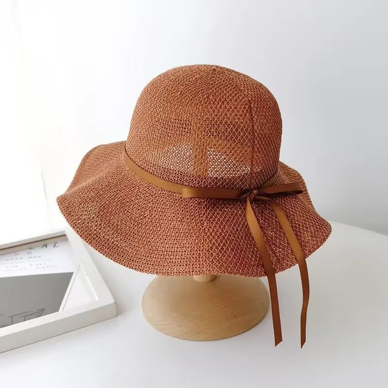 Summer Hat Women's Sunscreen Hat Sun Hat Mesh Breathable Sun Hat Bow Fisherman Hat Outdoor Travel Basin Hat