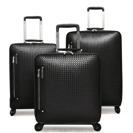 Genuine Leather Trolley Case 20 Inch Men's Business Boarding Suitcase Universal Wheel Luggage Bag 16 Inch Woven Pattern Leather