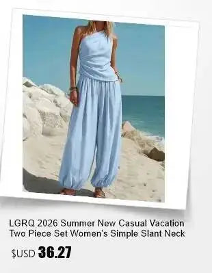 LGRQ Women's Casual Two-piece Set Fashion Lapel Long Sleeved Cardigan Jacket Elastic Waistband Tied Pants 2026 Summer 19DB1008
