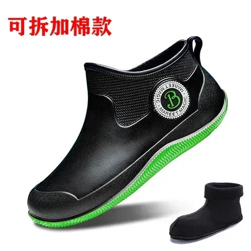 Fashion Rain Boots Men's Short Delivery Riders Galoshes Plus Cotton Waterproof Winter Shoes