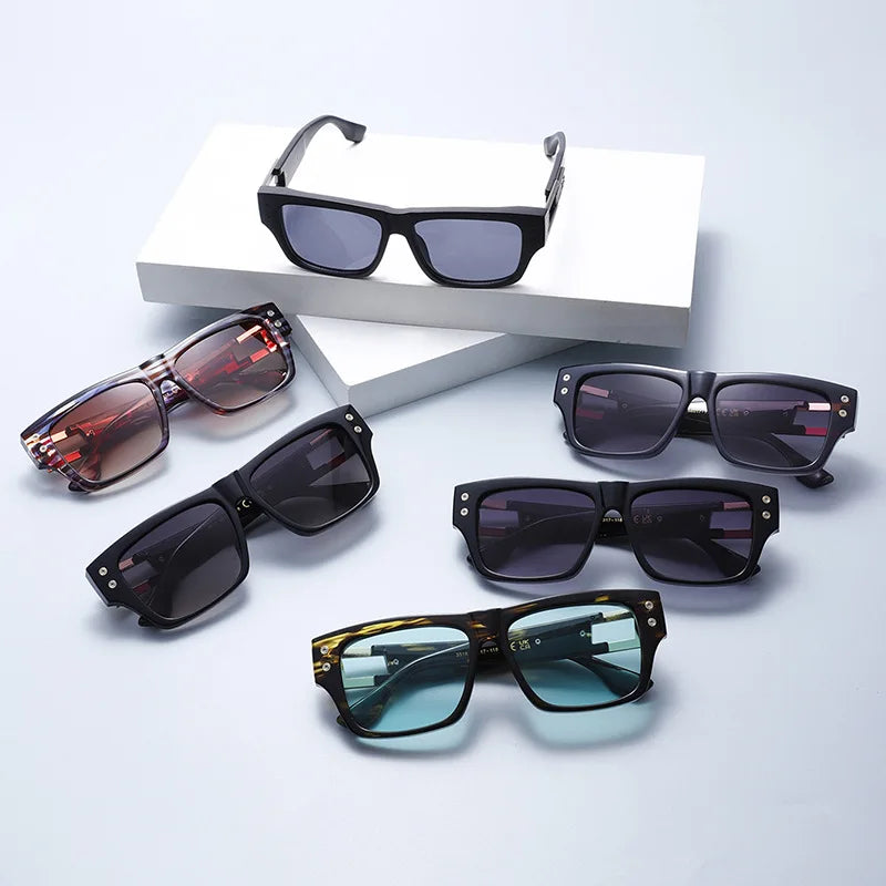 2025 New Square Retro Glasses Men Women Fashion Luxury Original Designer Sun Glasses Male Reflective Lens Gafas De Sol UV400