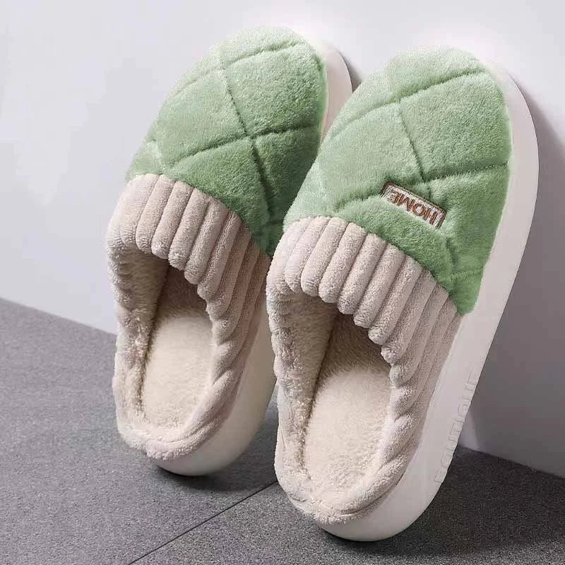 Home Couple Slippers Autumn Winter Warm Anti-slip Indoor Plush Soft Shoes Comfortable Cotton Thicken Sleeping Slippers Woman Men