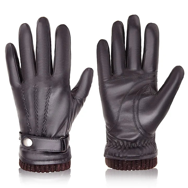 BISON DENIM Sheepskin Leather Gloves For Men Autumn Winter Touch Screen Gloves High Quality Warm Full Finger Men Mittens Driving