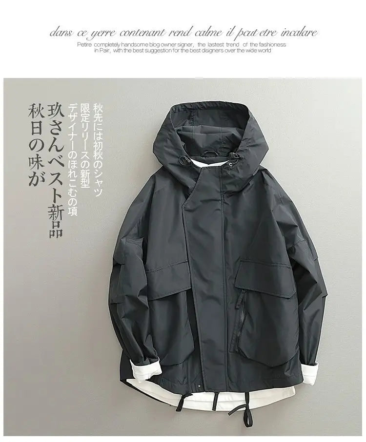 Spring Autumn Windbreak Jackets Men Japanese Vintage Fashion Three-dimensional Hoodie Loose Male Coat Bomber Jacket Men Clothing