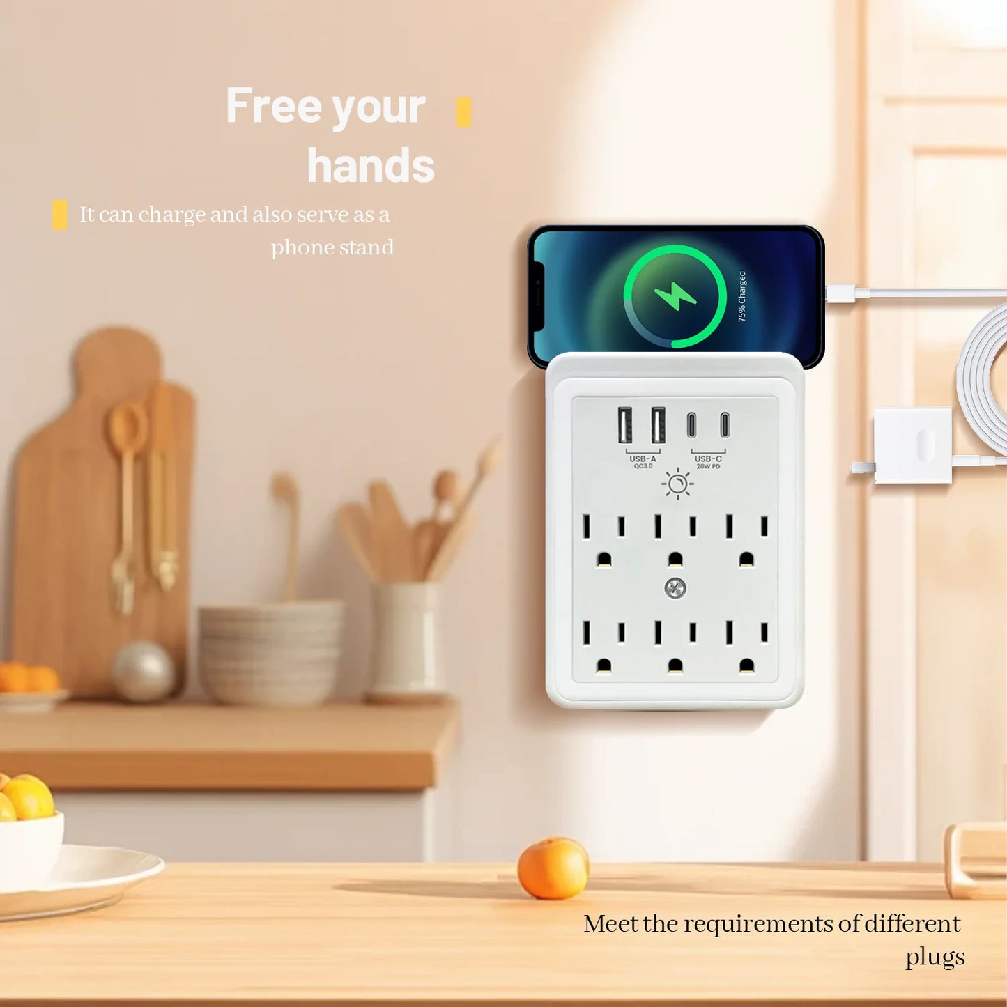Multi Plug Outlet Expander, USB Wall Charger, Outlet Splitter Adapter Wall Mount for Home Travel Office