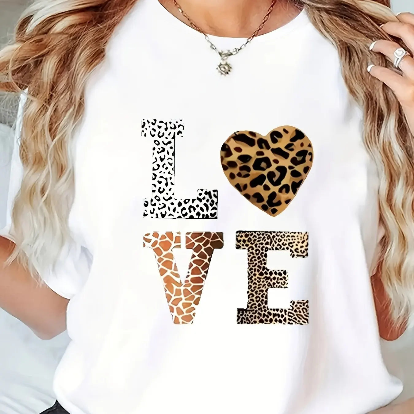 Ladies' Spotted Striped Love Valentine's Day Directional Printed Short sleeved T-shirt